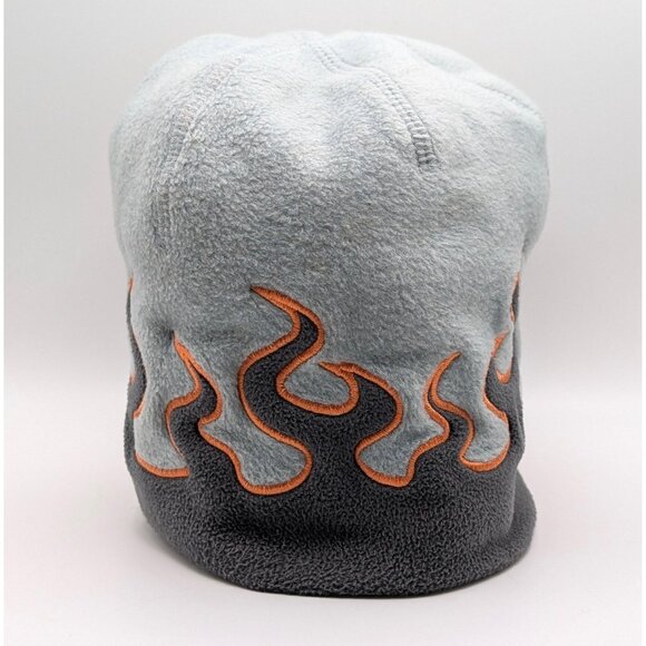 Vintage LL Bean Flame Pattern Fleece Beanie Cap Kids Size Large Gray & Orange - Picture 3 of 6